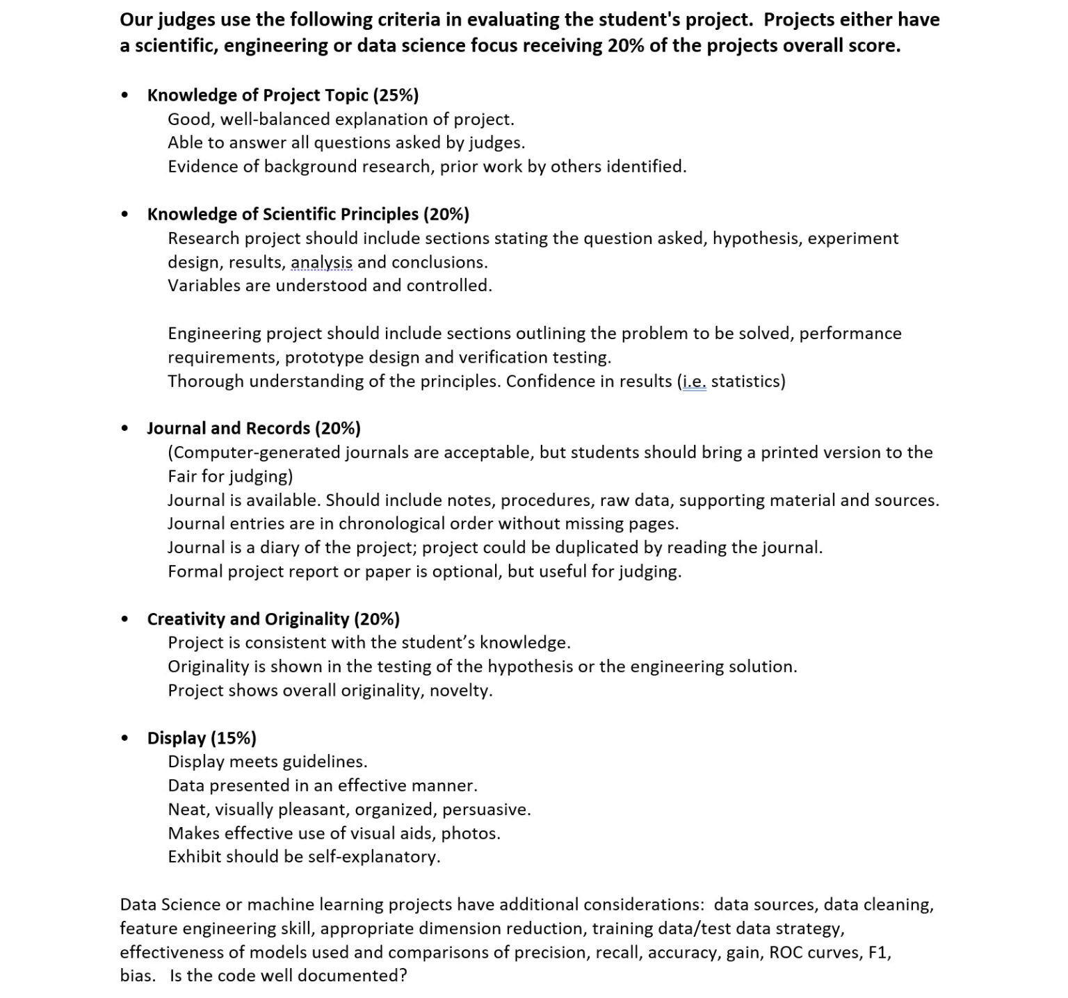 Judging Guidelines at WSSEF